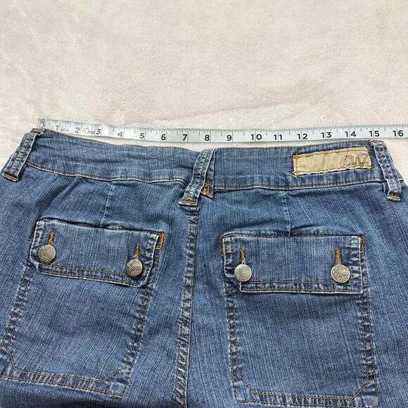 Worn Jeans Women's 14 Wide Leg Denim Cropped Capris Double Button Flap Pockets - Picture 12 of 15